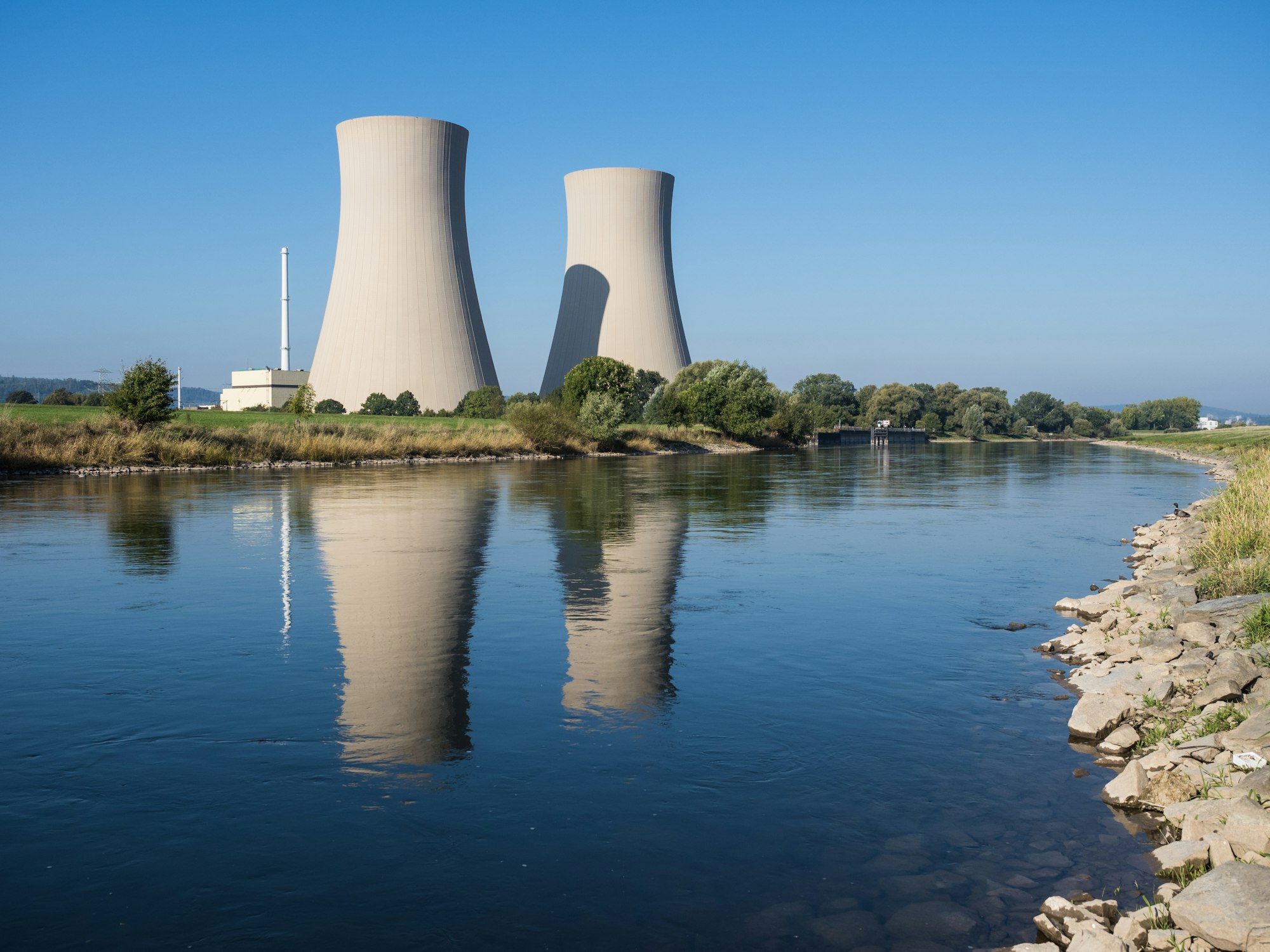Cooling towers seen across water